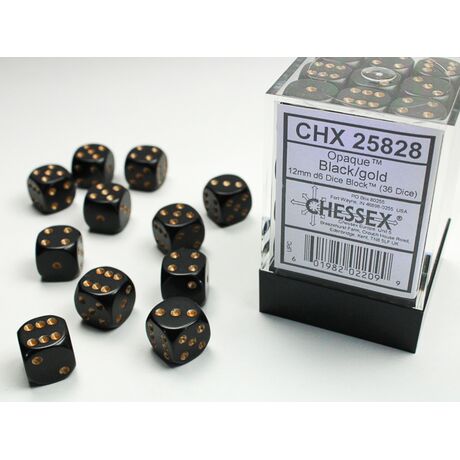 Opaque Dice Block™ 12mm d6 Black/gold (36 dice)