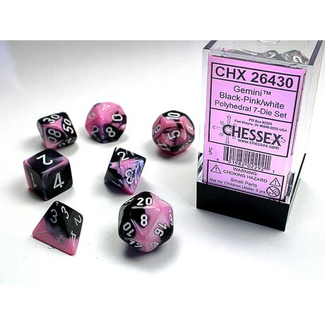 Gemini® Black-Pink/white 7-Dice Set