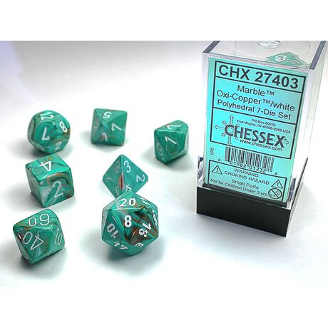 Marble Oxi-Copper™/white 7-Dice set