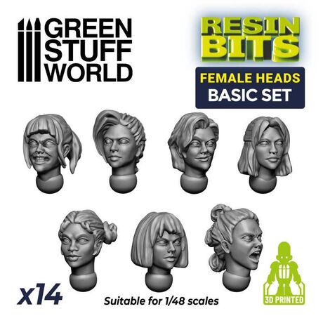 Female Heads 1/48 (14) 3D Printed Set