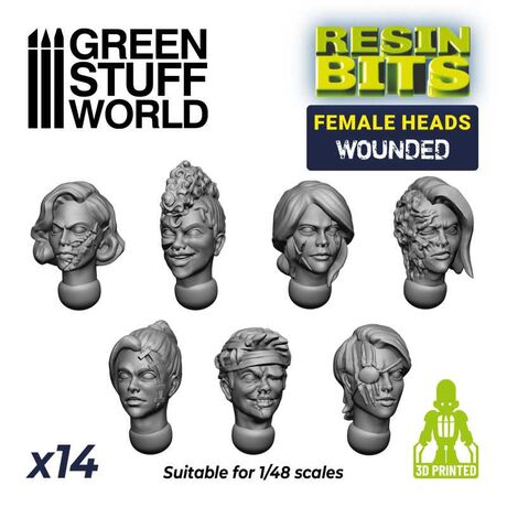 Female Heads Wounded 1/48 (14) 3D Printed Set