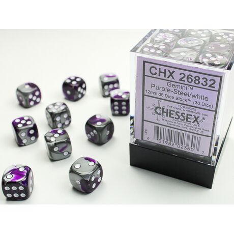 Gemini 12mm D6 Purple-Steel/White Dice Block