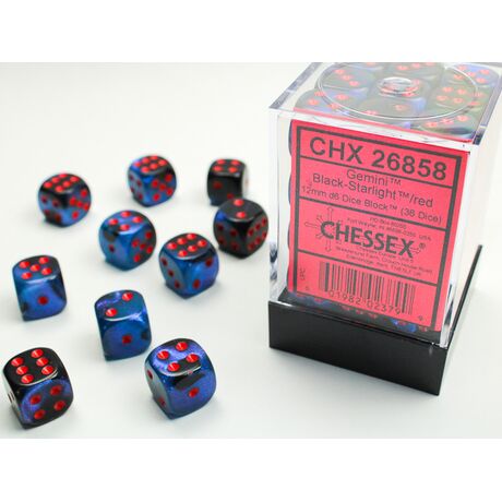 Gemini 12mm D6 Black Starlight/Red Dice Block