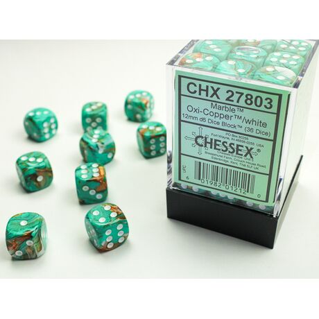 Marble 12mm D6 Oxi-Copper/White Dice Block