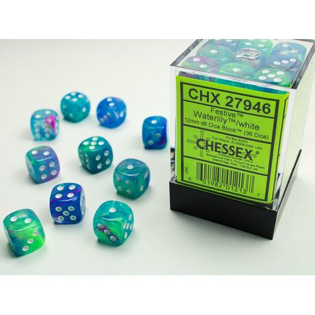 Festive 12mm D6 Waterlily/White Dice Block