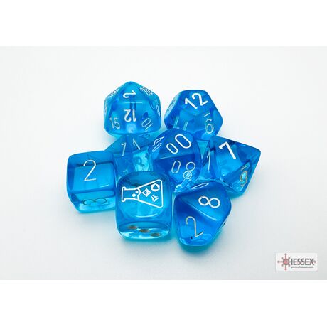 Translucent Tropical Blue/White 7-Dice Set + Lab D6