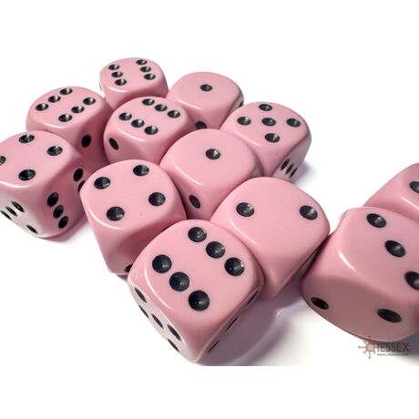 Opaque Pastel Pink/Black 16mm Dice (12)