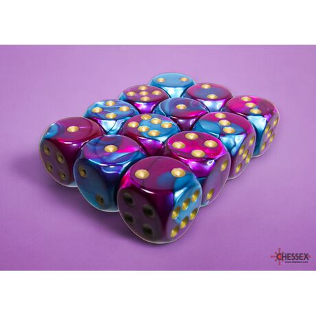 Gemini Purple Teal/Gold 16mm d6 Dice Block (12)