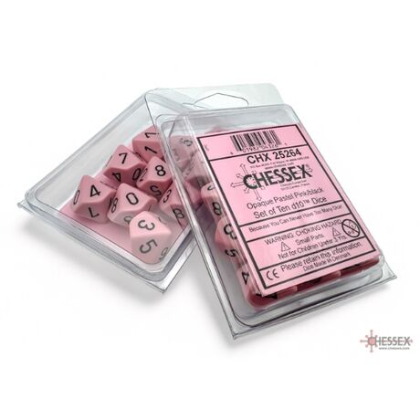 Opaque Pastel Pink/Black Set of Ten D10s