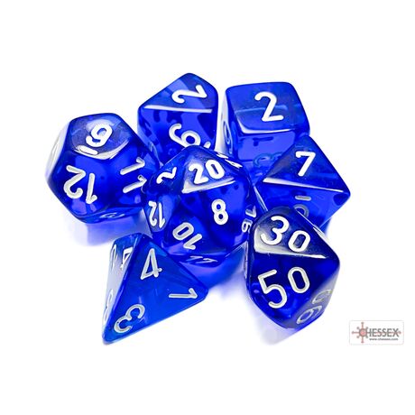 Translucent Blue/White 7-Dice Set